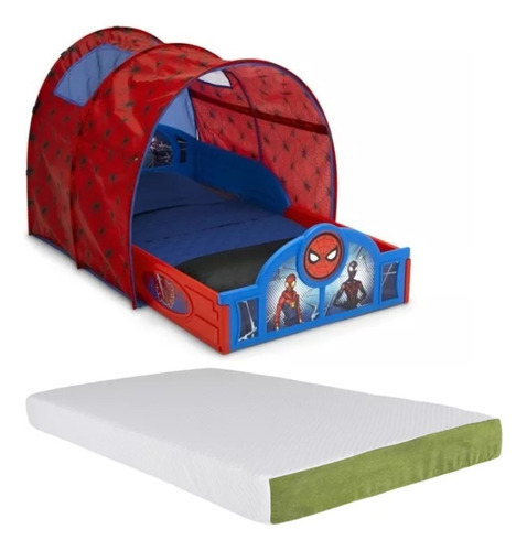 Cama Infantil Area De Juegos Con Toldo Y Colchon Spiderman