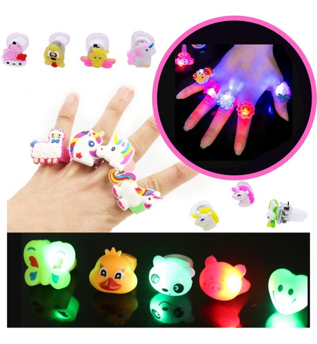 Kit C/12 Anel De Luz Led Kawaii Acende Pisca Criança Atacado