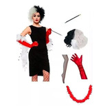 Kit Disfraz Cruella Peluca Guantes , Cigarro, Medias, Plumas