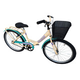 Bicicleta Playera Femenina Danger Paseo Lady Flowers R24 1v Frenos V-brakes Color Beige/verde Con Pie De Apoyo  