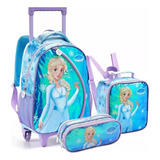 Kit Mochila Infantil Frozen Princesa Do Gelo Rodinhas Tam G