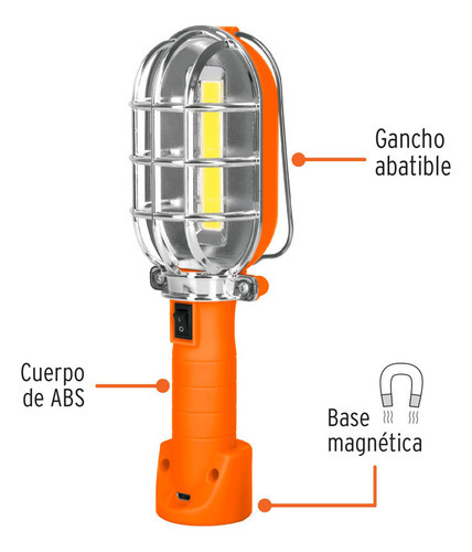 Lámpara Led De Taller Recargable 280 Lm Marca Truper Color De La Linterna Naranja Oscuro Color De La Luz Blanco