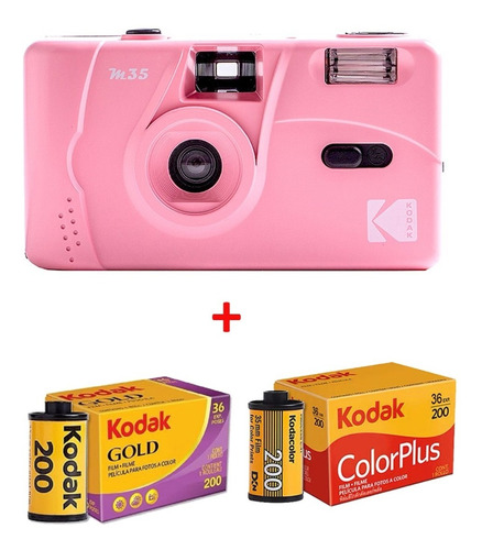 Pink Kodak M35 Camera 135 Película Con 2 Rollos De Película