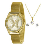 Kit Relógio Lince Feminino Dourado + Semijoia Lrgj146l-kn94