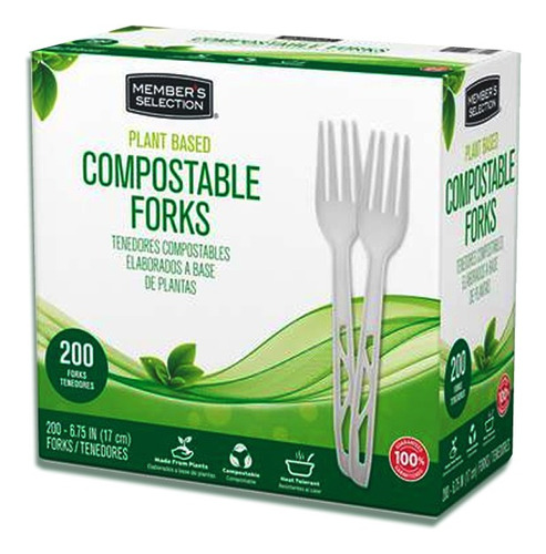 200 Tenedores Desechables Compostables Members Biodegradable