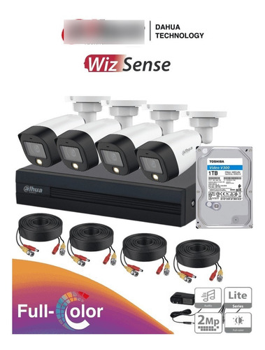 Cctv Kit Dahua Full Color 4cam 2mp Luz20m C/mic 1tb Wizsense