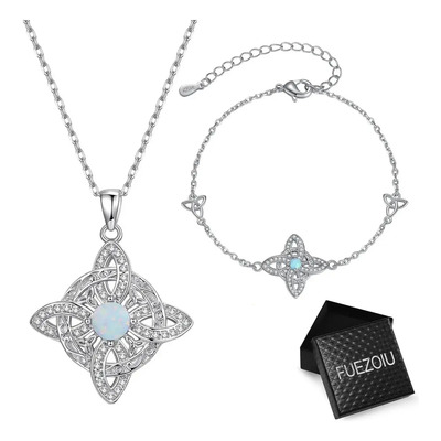 Fuezoiu 2pz Collar Con Dije Pulseras Brazalete Nudo De Brujas Joyeria Acero Inoxidable Collar Moda Plata 925 Mujer Regalo para el Día de la Madre, regalo para mamá | Envío gratis
