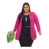 Maxi Blazer Casaco Corte À Laser Tipo Neoprene Plus Size 