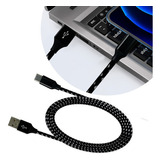 Cable Usb A Tipo C Carga Y Datos Trenzado Uso Rudo 2 Metros Color Negro