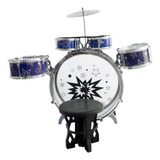 Bateria Infantil Azul Meninos Meninas Pedal Baquetas Prato