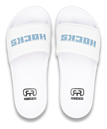 Chinelo Slide Hocks Branco White Logo Blue Original Leve 