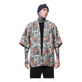 Kimono Haori Casaco Geometrico Oriental Paisley Japão Carpa