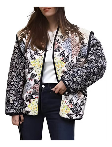 Chaqueta Acolchada C Para Mujer, Estampada, Ligera