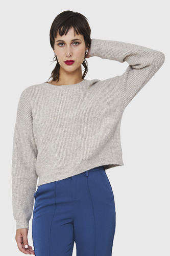 Sweater Crop Acanalado Khaki Nicopoly