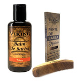 Pente De Barba Madeira Kit Com Balm Alta Maciez E Nutrição