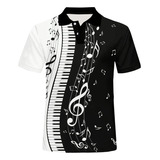 Camiseta Polo 3d Con Patrón De Teclas De Piano De Nota