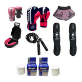 Kit Kick Boxing Rosa,guante,guantin+short+soga+tibial,etc