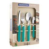 Juego Set 24 Cubiertos Tramontina Carmel Turquesa Samihome