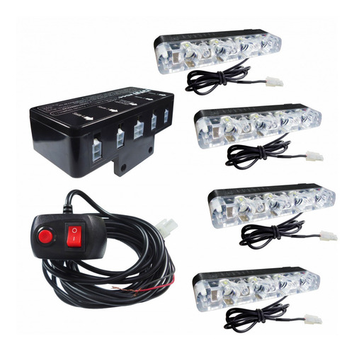 Kit Strobo Programável Led Âmbar 12v 24v 4 Barras Led