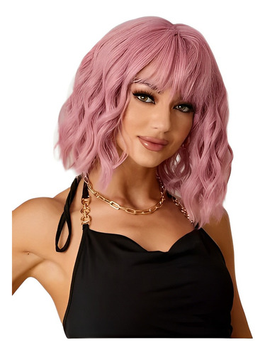 Peluca Rosa Bob Corta Cabello Sintética Cosplay Moda  Mujer