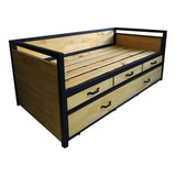 Divan Cama Con Cajones Y Carrito Industrial Hierro Madera