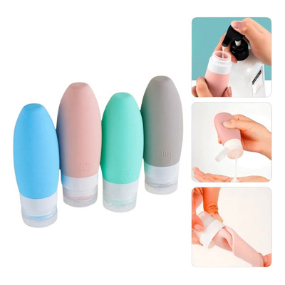 Kit Domeasy 04 Frascos Potes De Silicone - 90ml - Kit Viagem, Creme, Shampoo À Prova De Vazamento Aprovados Pela Tsa