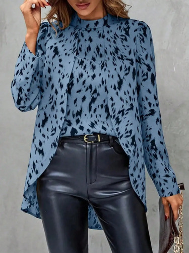 Top Azul Con Estampado De Leopardo Y Diseño De Dobladillo As