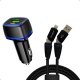 Cabo 4em1 Usb 1m Carregador Veicular Turbo 38w Ultra Rapido 