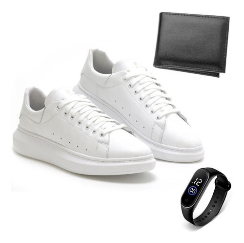 Kit Tenis Masculino Couro Sapatenis Masculino Da Moda Brinde