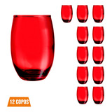 Conjunto Com 12 Copos Vidro Bellagio 450ml Grande Vermelho