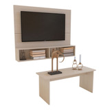 Combo Mesa Centro + Panel Tv55 Delos Dsm02fc Fineline Crema Color Beige