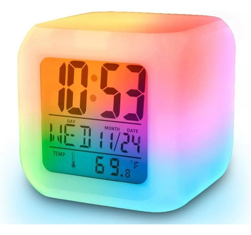 Reloj Alarma Led Colores Digital Color Blanco