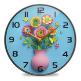 Reloj De Pared Silencioso Decorativo Con Maceta 3d De 30 Cm