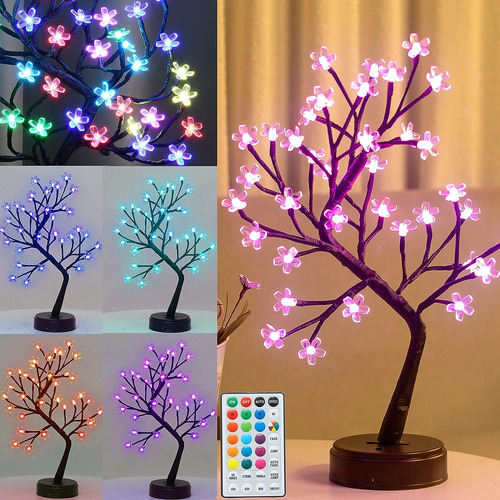 Árbol Bonsái Artificial De Cerezo Con 16 Luces Led Rgb Con F