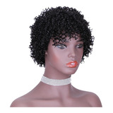 Peruca De Cabelo Humano Curto Tipo Preto Cacho África + Touc