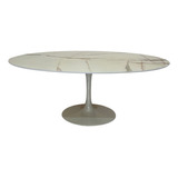 Mesa De Jantar Saarinen Oval 180x100 Mdf Mármore Calacata