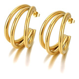 Aretes Arracadas Hoop Triple Aro Oro Y Plata Nice Mujer