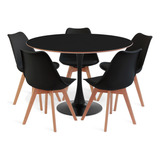 Conjunto Saarinen Basic 110cm Preta 5 Cadeiras Leda Preta