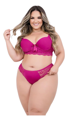 3 Conjuntos Lingerie Plus Size Renda Luxo Calcinha Sutiã