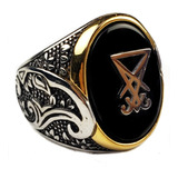 Anillo Sigilo De Lujo Satanas Baphomet  Acero Inoxidable