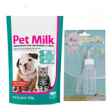 Leite Gatos Cão Filhotes Pet Milk 100g + Kit Mamadeira 50ml