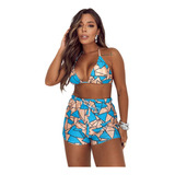 Conjunto Biquini Trikini 3 Peças Biquíni Short Saída D Praia