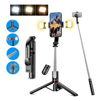 Palo Selfie Stick Trípode Con Control Remoto Inalámbrico Y 2 Luces Tripie Bluetooth Portátil Retráctil Para Celular 116cm Utilizado Para Fotografía, Transmisión En Vivo, Grabación De Video | MercadoLibre