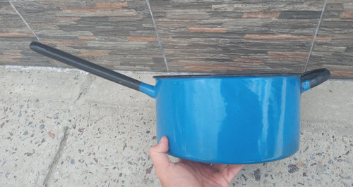 Antigua Olla Chapa Enlozada Azul Ideal Decoracion 27cm Diam.