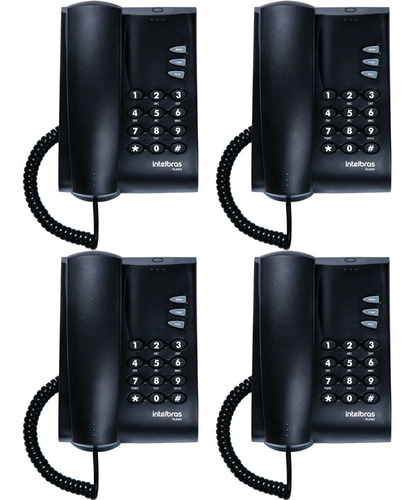 Kit 4 Telefones Com Fio Mesa Ou Parede Pleno Preto Intelbras