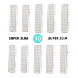 Kit 10 Peças Luz De Emergência 30 Leds Segurimax Super Slim Cor Branco