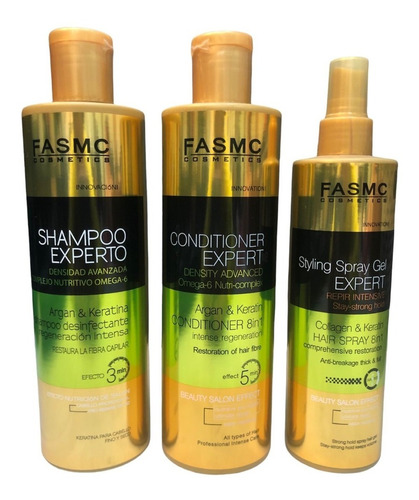 Shampoo + Acondicionador + Spray Gel Expert Argan Y Keratina