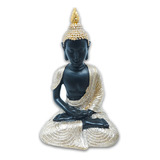 Buda Tailandês Meditando Sentado Preto Dourado 12 Cm