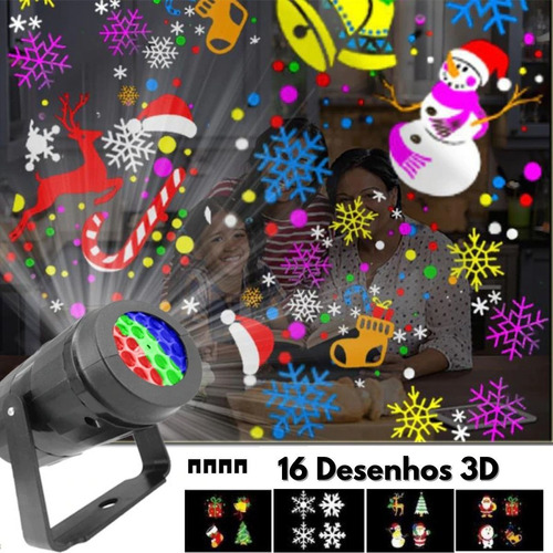 Projetor Refletor Natalino16 Desenhos Led Laser Com 4 Cards