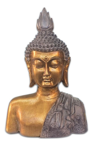 Buda Hindu Tibetano Tailandês Busto Em Resina Dourado 36cm